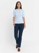 Short Sleeve Crew Neck Knit - Light Blue