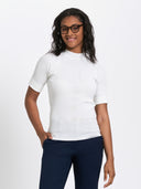 Short Sleeve Ribbed Mock Neck Knit - Pearl