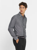 James Dress Shirt - Charcoal Chambray with Dots