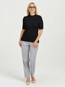 Short Sleeve Ribbed Mock Neck Knit - Black