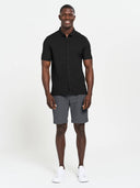 Stretch Pique Full-Button Polo - Deep Black