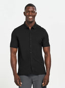 Stretch Pique Full-Button Polo - Deep Black