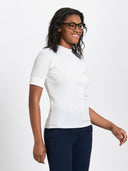 Short Sleeve Ribbed Mock Neck Knit - Pearl