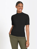 Short Sleeve Ribbed Mock Neck Knit - Black