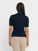 Short Sleeve Ribbed Mock Neck Knit - Deep Navy