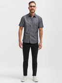 James Short Sleeve Shirt - Charcoal Chambray with Dots