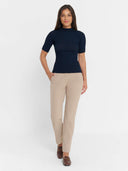 Short Sleeve Ribbed Mock Neck Knit - Deep Navy