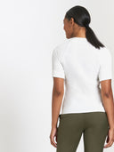 Short Sleeve Ribbed Mock Neck Knit - Pearl
