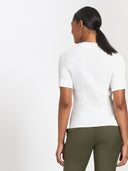 Short Sleeve Ribbed Mock Neck Knit - Pearl