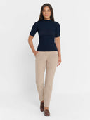 Short Sleeve Ribbed Mock Neck Knit - Deep Navy