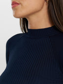 Short Sleeve Ribbed Mock Neck Knit - Deep Navy