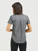 Boyfriend Short Sleeve Blouse - Charcoal Chambray with Dots