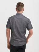 James Short Sleeve Shirt - Charcoal Chambray with Dots