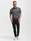 James Short Sleeve Shirt - Charcoal Chambray with Dots