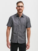 James Short Sleeve Shirt - Charcoal Chambray with Dots