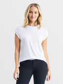 Flowy Muscle Tee With Rolled Cuffs - White