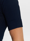 Short Sleeve Ribbed Mock Neck Knit - Deep Navy